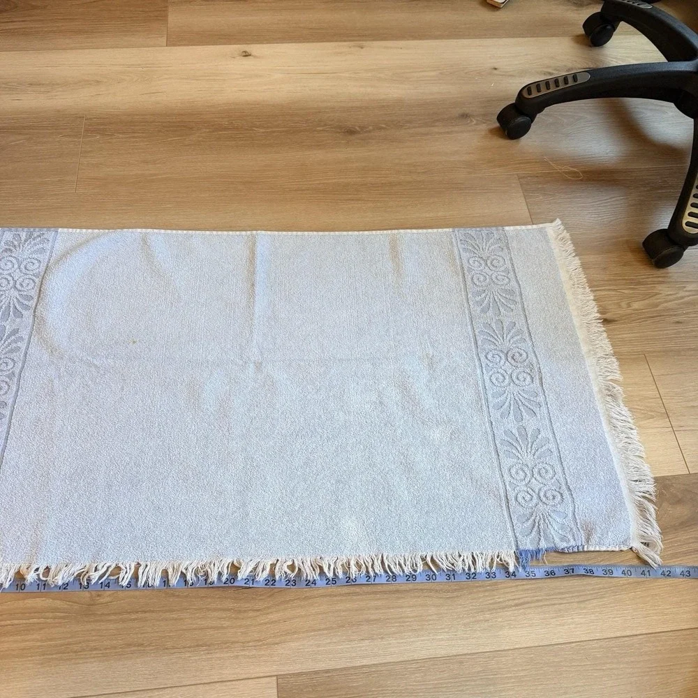 Vintage 70's Light Blue Bath Towel Cannon Fringe MCM